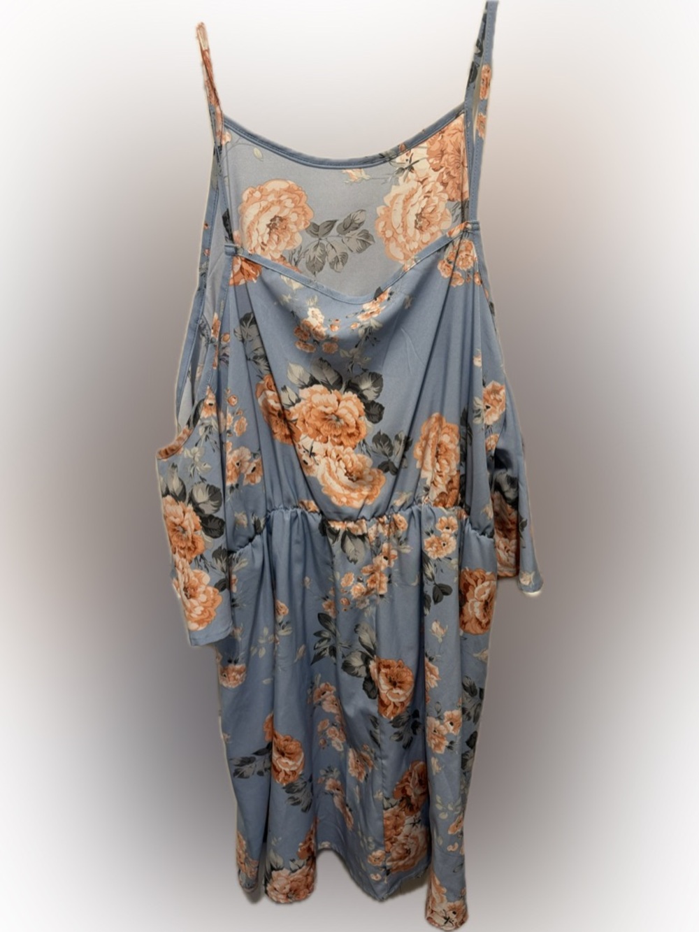 SHEIN Blue Floral Cold-Shoulder Dress with Peach Blooms